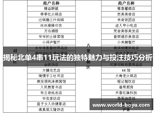 揭秘北单4串11玩法的独特魅力与投注技巧分析